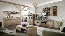 Wohnwand >Bellano< in Viking Oak Dekor, MDF, Spannplatte - 332x186x44cm (BxHxT)