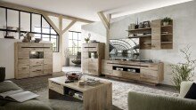 Wohnwand >Bellano< in Viking Oak Dekor, MDF, Spannplatte - 332x186x44cm (BxHxT)