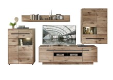 Wohnwand >Bellano< in Viking Oak Dekor, MDF, Spannplatte - 346x202x44cm (BxHxT)