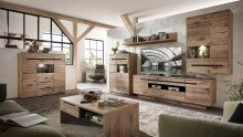 Wohnwand >Bellano< in Viking Oak Dekor, MDF, Spannplatte - 346x202x44cm (BxHxT)