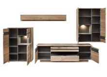 Wohnwand >Bellano< in Viking Oak Dekor, MDF, Spannplatte - 346x202x44cm (BxHxT)
