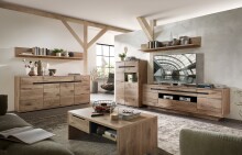 Wohnwand >Bellano< in Viking Oak Dekor, MDF, Spannplatte - 309x185x44cm (BxHxT)