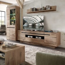 Wohnwand >Bellano< in Viking Oak Dekor, MDF, Spannplatte - 299x202x44cm (BxHxT)