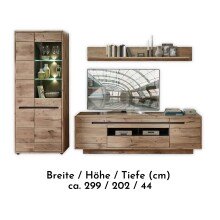 Wohnwand >Bellano< in Viking Oak Dekor, MDF, Spannplatte - 299x202x44cm (BxHxT)