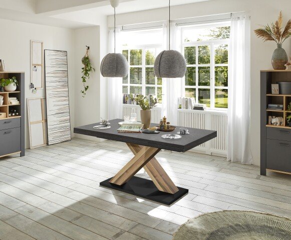 Kulissentisch >Komfort 2< in graphit / plankeneiche - 180x76x90cm (BxHxT)