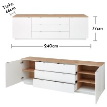 Lowboard >Core< in weiß supermatt Dekor, MDF, Spannplatte - 240x77x44cm (BxHxT)
