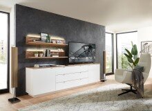 Lowboard >Core< in weiß supermatt Dekor, MDF, Spannplatte - 240x77x44cm (BxHxT)