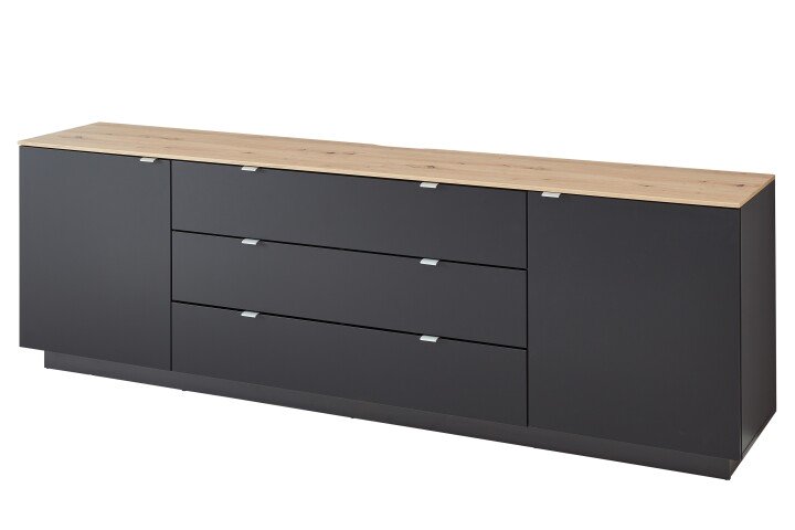 Lowboard >Core< in schwarz supermatt Dekor, MDF, Spannplatte - 240x77x44 (BxHxT)