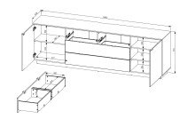 Lowboard >Core< in schwarz supermatt Dekor, MDF, Spannplatte - 240x77x44 (BxHxT)