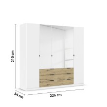 Drehtürenschrank >Davoa< in alpinweiß / Eiche Artisan / Spiegel - B/H/T: 226/210/54 cm