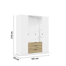 Drehtürenschrank >Davoa< in alpinweiß / Eiche Artisan / Spiegel - B/H/T: 181/210/54 cm