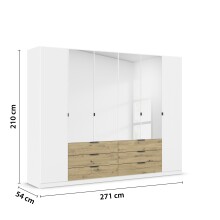Drehtürenschrank >Davoa< in alpinweiß / Eiche Artisan / Spiegel - B/H/T: 271/210/54 cm