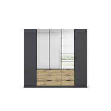 Drehtürenschrank >Davoa< in grau metallic / Eiche Artisan / Spiegel - B/H/T: 226/210/54 cm