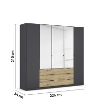 Drehtürenschrank >Davoa< in grau metallic / Eiche Artisan / Spiegel - B/H/T: 226/210/54 cm