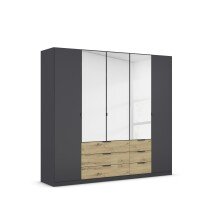 Drehtürenschrank >Davoa< in grau metallic / Eiche Artisan / Spiegel - B/H/T: 226/210/54 cm
