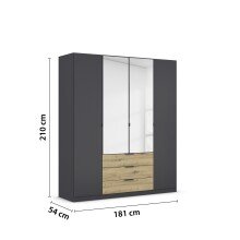 Drehtürenschrank >Davoa< in grau metallic / Eiche Artisan / Spiegel - B/H/T: 181/210/54 cm