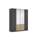 Drehtürenschrank >Davoa< in grau metallic / Eiche Artisan / Spiegel - B/H/T: 181/210/54 cm