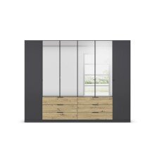 Drehtürenschrank >Davoa< in grau metallic / Eiche Artisan / Spiegel - B/H/T: 271/210/54 cm