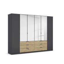 Drehtürenschrank >Davoa< in grau metallic / Eiche Artisan / Spiegel - B/H/T: 271/210/54 cm