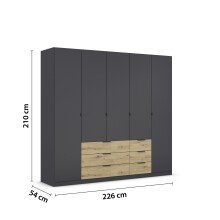 Drehtürenschrank >Davoa< in grau metallic / Eiche Artisan - 226x210x54 (BxHxT)
