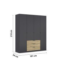 Drehtürenschrank >Davoa< in grau metallic / Eiche Artisan - 181x210x54 (BxHxT)