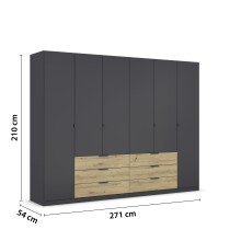 Drehtürenschrank >Davoa< in grau metallic / Eiche Artisan - 271x210x54 (BxHxT)