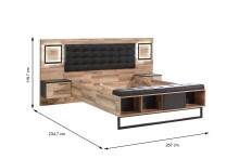 Bettanlage >Sirius Crown< in Stabeiche Dekor/Schwarz 266,8x119,7x234,5cm B/H/T