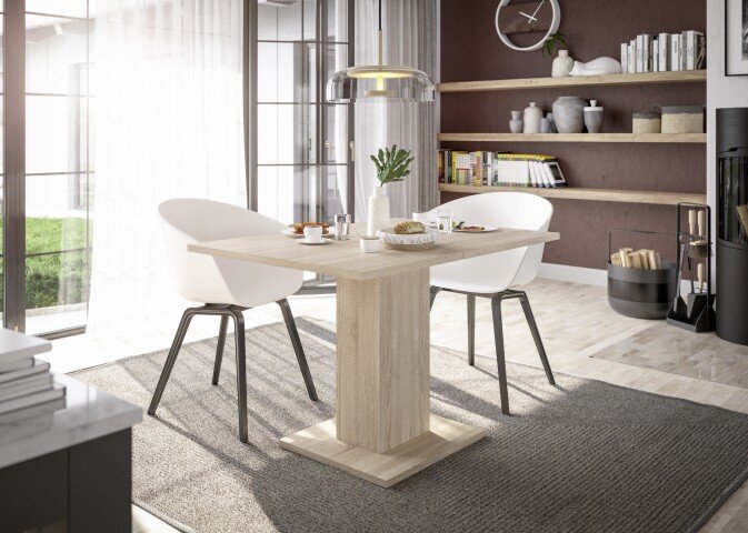 Säulen-Esstisch >Tap< ausziehbar bis 160cm, in eiche sägerau - 120/160x76x80cm (BxHxT)