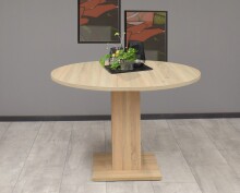 Säulen-Esstisch >Tap< (ausziehbar bis 130cm) in eiche sägerau - 90(130)x76x90cm (BxHxT)