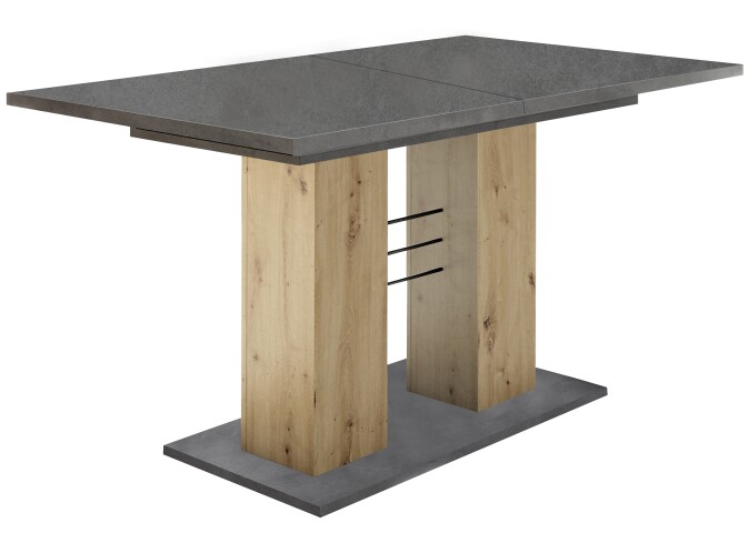 Säulen-Esstisch >Teo< ausziehbar bis 180cm in asteiche / graphit  - 140/180x76x80cm (BxHxT)