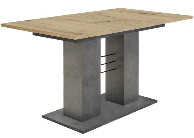 Säulen-Esstisch >Teo< (ausziehbar bis 180cm) in graphit / asteiche - 140/180x76x80cm (BxHxT)