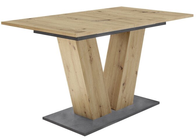 Säulen-Esstisch >Teo< (ausziehbar bis 180cm) in asteiche / graphit  - 140(180)x76x80cm (BxHxT)