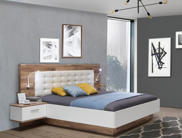 Bettanlage >Modern Way < in Stabeiche/Weiß Matt - 296,5x119,7x210cm (BxHxT)