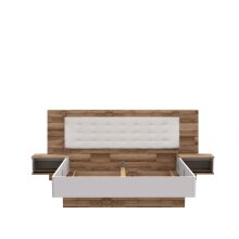 Bettanlage >Modern Way < in Stabeiche/Weiß Matt - 296,5x119,7x210cm (BxHxT)