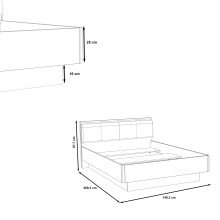 Bett >JACKY< in Schlamm/Scripteiche Dekor mit Schwarz Eiche, 146,2x87,7x209,6 cm B/H/T
