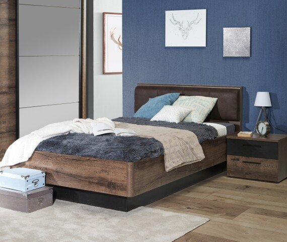 Bett >JACKY< in Schlam/Scripteiche Dekor/Schwarz Eiche, 126,4x87,7x209,6cm B/H/T