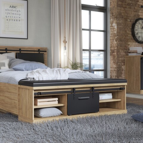 Sitzbank >KASZIMIRO< in Waterford Eiche /Schwarz  - 145,7x52,4x43cm (BxHxT)