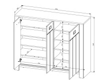Schuhschrank >Dijon< in Ashgrey Dekor, MDF, Spannplatte - 130x105x38cm (BxHxT)