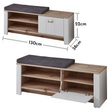 Schuhbank >Dijon< in Ashgrey Dekor, MDF, Spannplatte - 130x52x38cm (BxHxT)