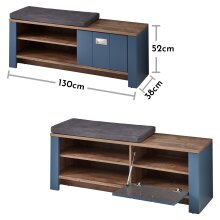 Schuhbank >Dijon< in Parasian Blue Dekor, MDF, Spannplatte - 130x52x38cm (BxHxT)