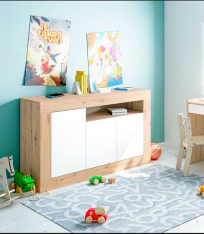 Kommode >Baltik< in Artik-Weiß / Nodi-Eiche - 144x87x42 (BxHxT)