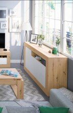 Kommode >Baltik< in Artik-Weiß / Nodi-Eiche - 144x87x42 (BxHxT)