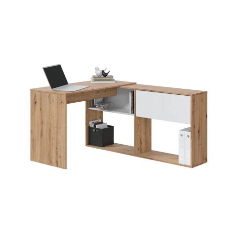 Schreibtisch >Duo< in Nodi-Eiche / Artik-Weiß - 108x140x70 (BxHxT)