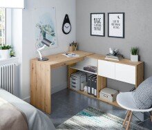 Schreibtisch >Duo< in Nodi-Eiche / Artik-Weiß - 108x140x70 (BxHxT)