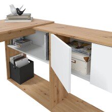 Schreibtisch >Duo< in Nodi-Eiche / Artik-Weiß - 108x140x70 (BxHxT)