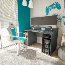 Gamingtisch >Ozone< in Anthrazit-Grau - 136x88x67...