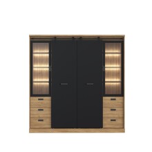 Kleiderschrank >KASZIMIRO< in EicheDekor/schwarz mit Glas - 203,2x208,4x61cm (BxHxT)