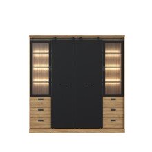 Kleiderschrank >KASZIMIRO< in EicheDekor/schwarz mit Glas - 203,2x208,4x61cm (BxHxT)