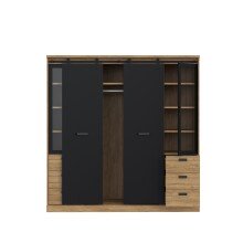 Kleiderschrank >KASZIMIRO< in EicheDekor/schwarz mit Glas - 203,2x208,4x61cm (BxHxT)
