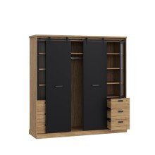 Kleiderschrank >KASZIMIRO< in EicheDekor/schwarz mit Glas - 203,2x208,4x61cm (BxHxT)